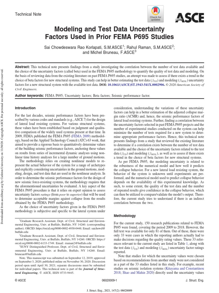 FEMA P695 Modelling and Test Data Uncertainity Factor | PDF | Methodology