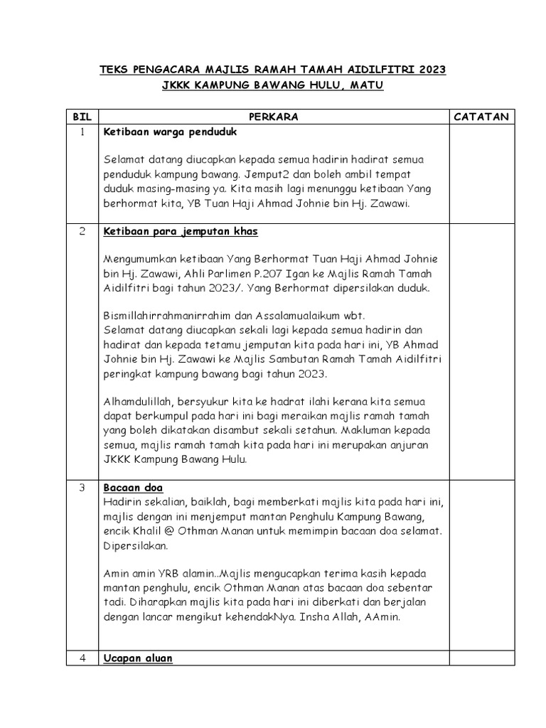 Teks Pengacara Majlis Ramah Tamah Aidilfitri 2023 PDF