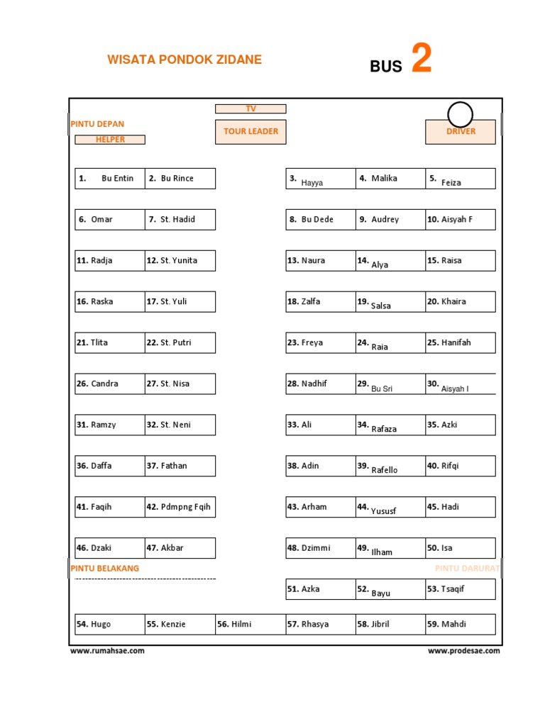 Wisata Pondok Zidane Bus Roster | PDF