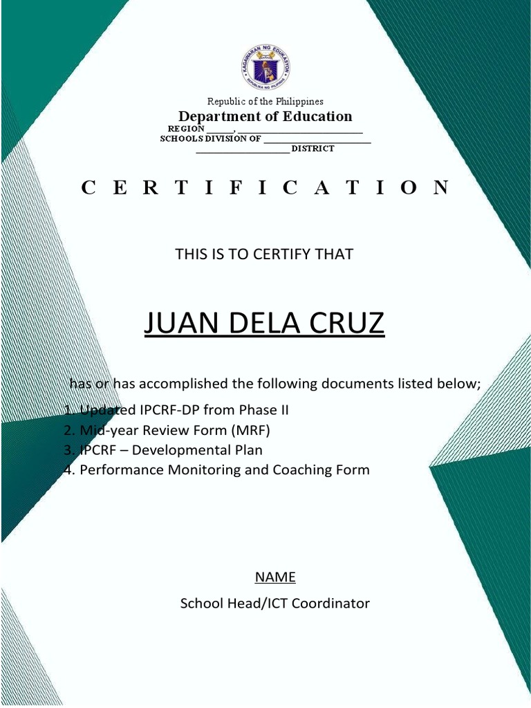 Certification From Ict Coordinator Pdf