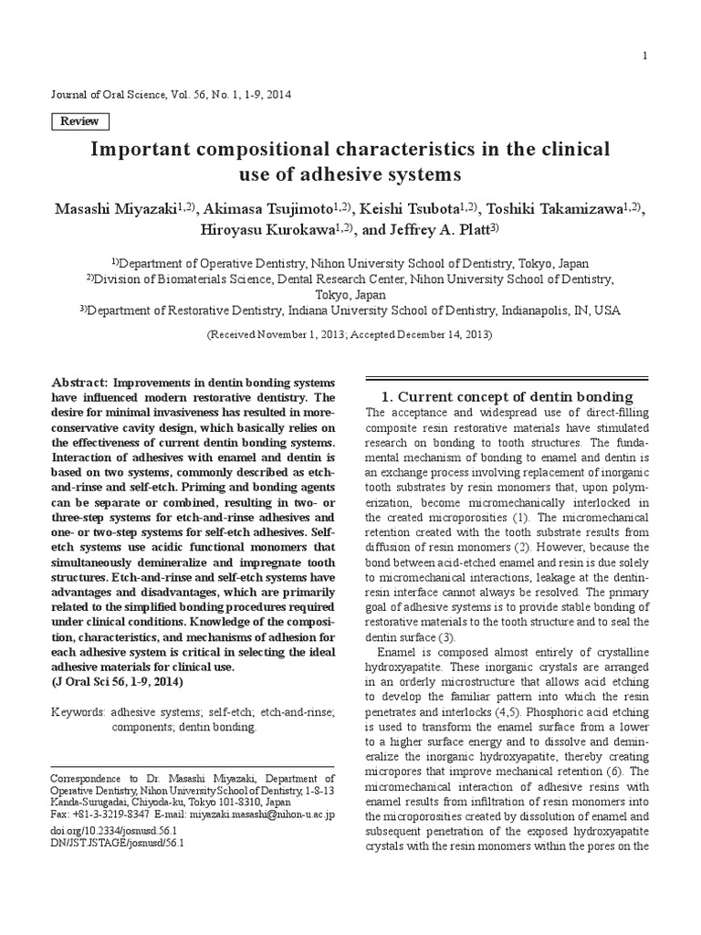 Important Compositional Characteristics in The Clinical Use of Adhesive ...