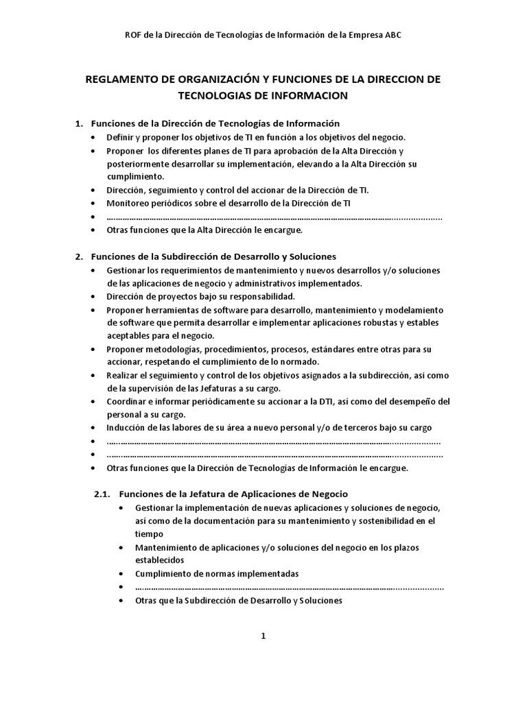 Anexo 01 - ROF de TI de La Empresa ABC | PDF | Software | Seguridad de ...