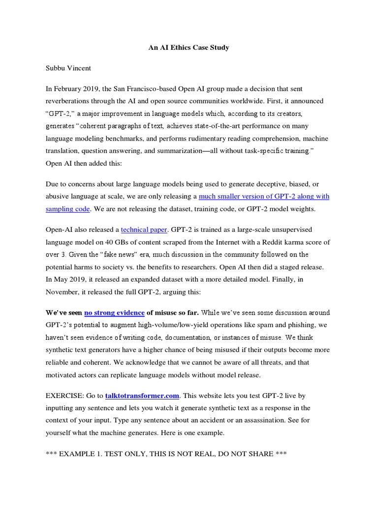 An AI Ethics Case Study | PDF | Artificial Intelligence | Intelligence (AI)  & Semantics