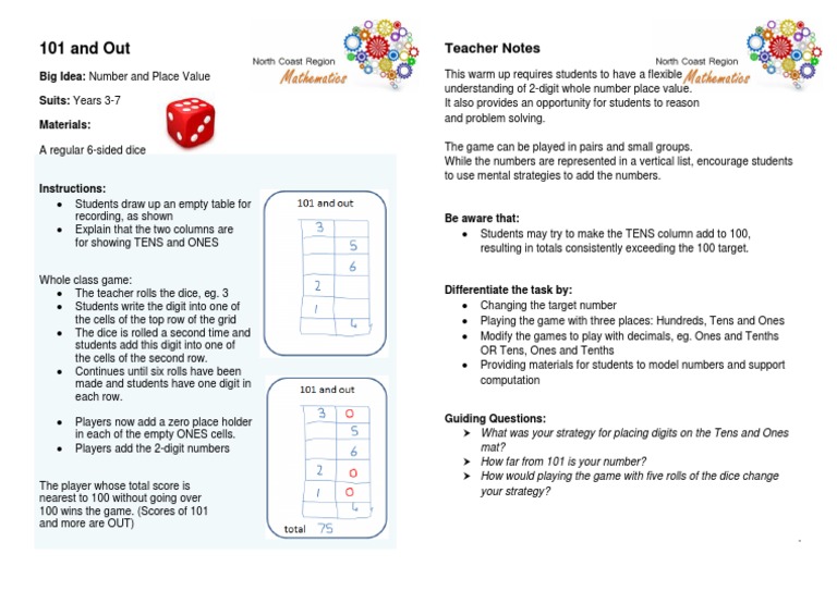 101 and Out PDF Dice Mathematics