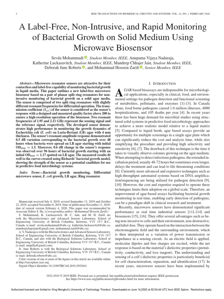 Microwave Biosensor for Bacterial Growth Monitoring | PDF | Sensor ...