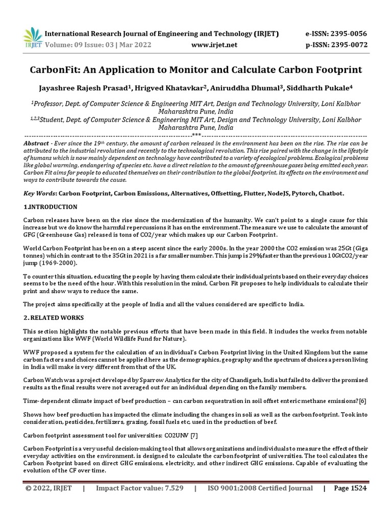 Carbonfit An Application To Monitor And Pdf Carbon Footprint Life