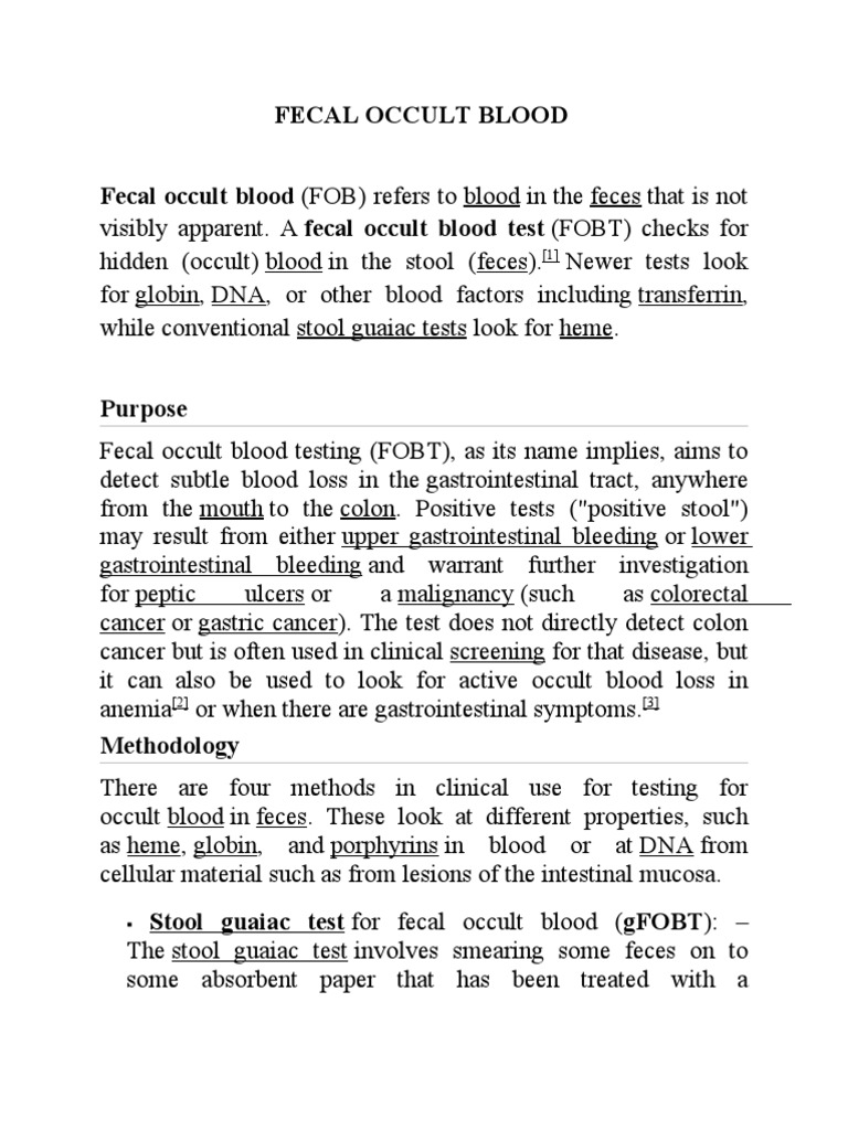 Fecal Occult Blood Testing Overview | PDF | Body Fluids | Biology