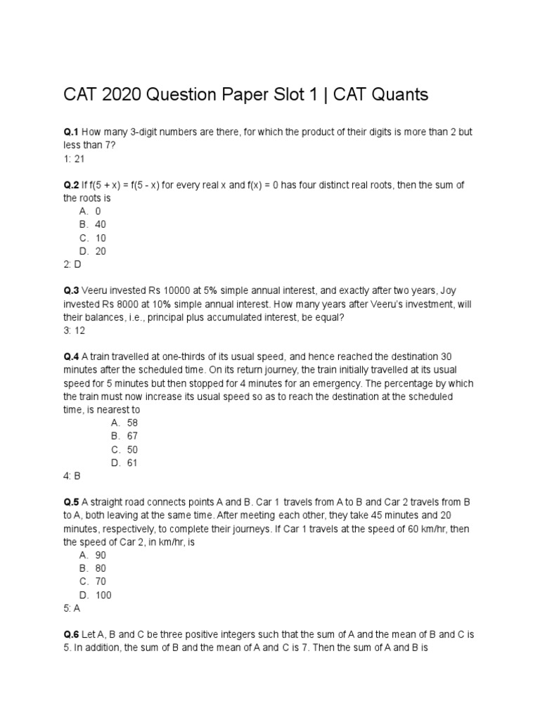 Cat 2020 s1 pdf area speed