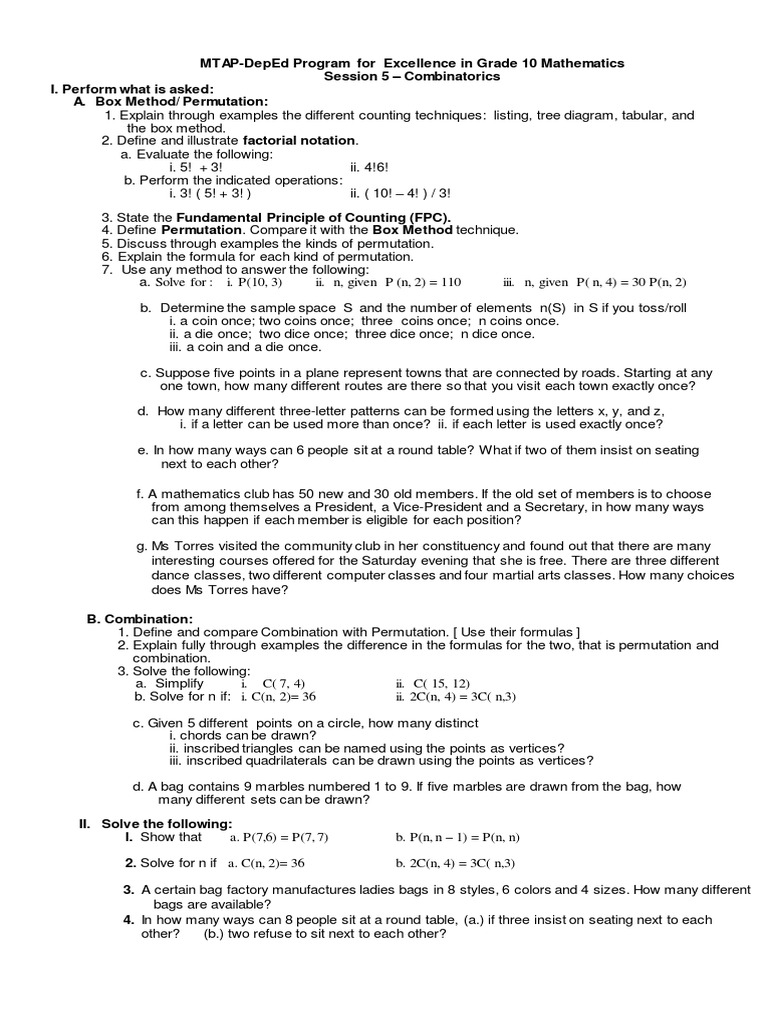 Grade 10 Factorial and Permutation Concepts | PDF | Permutation ...