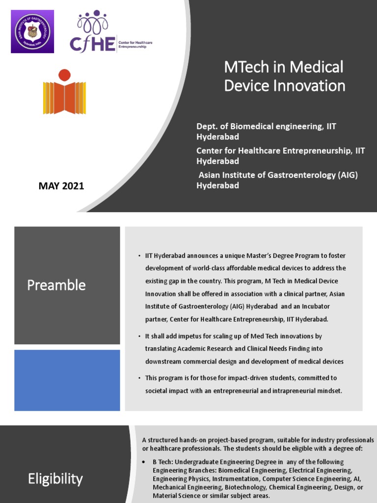 MTech in Medical Device Innovation at IIT Hyderabad | PDF | Engineering ...