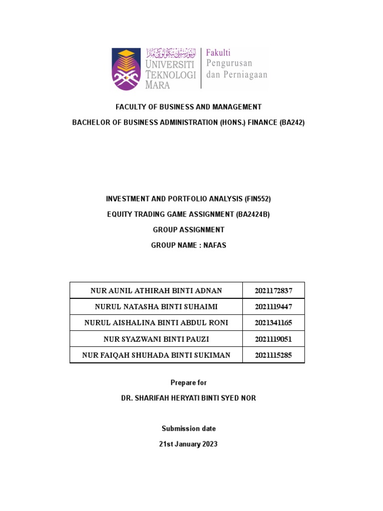 Fin552 Gp Assignment Pdf Stocks Technical Analysis