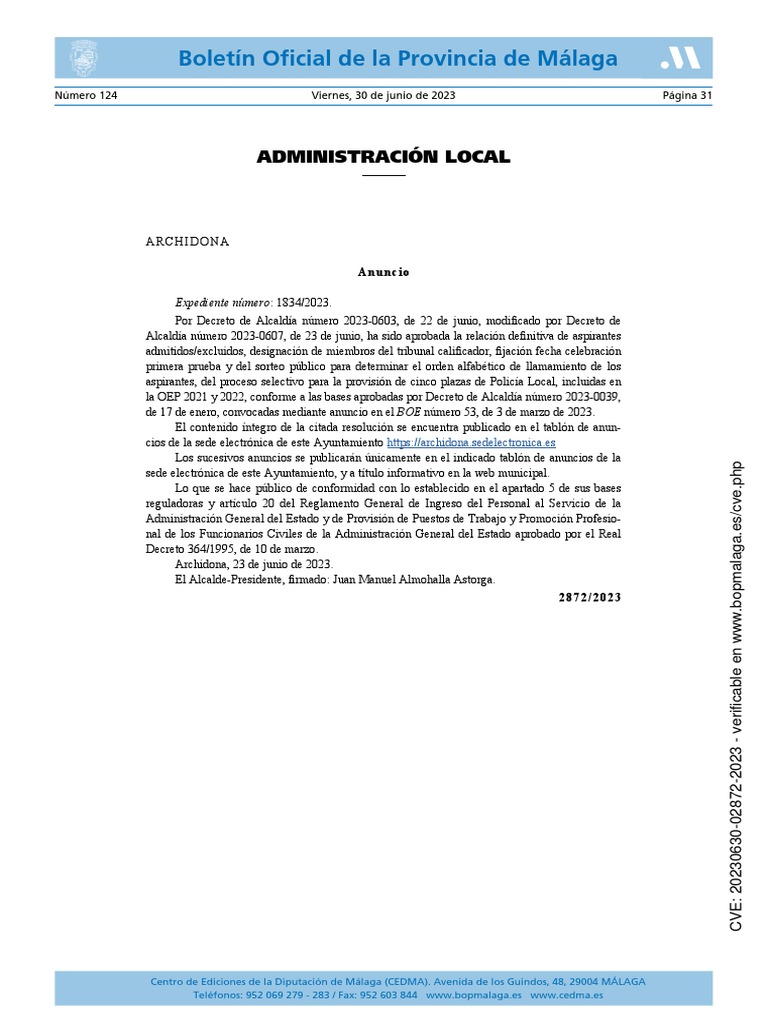 Boletín Oficial de La Provincia de Málaga PDF Gobierno