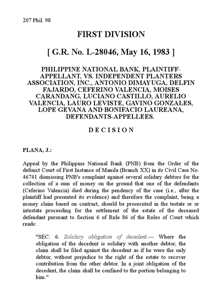 Pnb vs independent planters 122 scra 113 pdf lawsuit justice