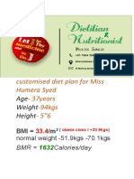 4 Weeks Customised Diet Plan For Miss Humera Syed