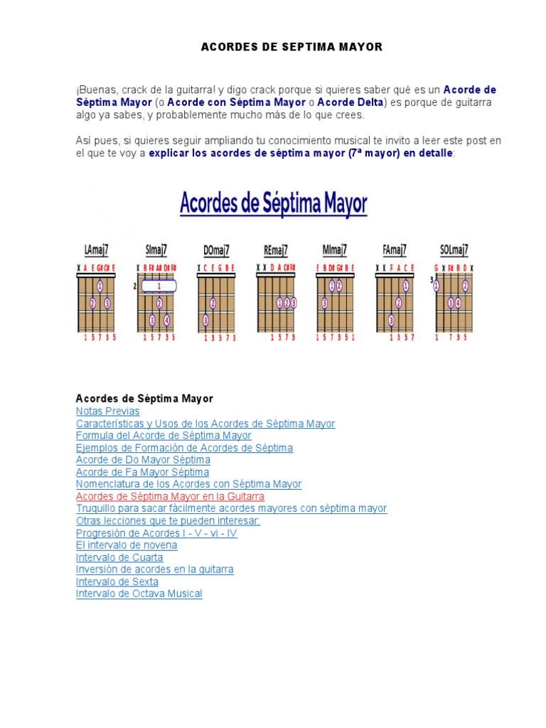Acordes de Séptima Mayor en Guitarra | PDF | Acorde (Música ...