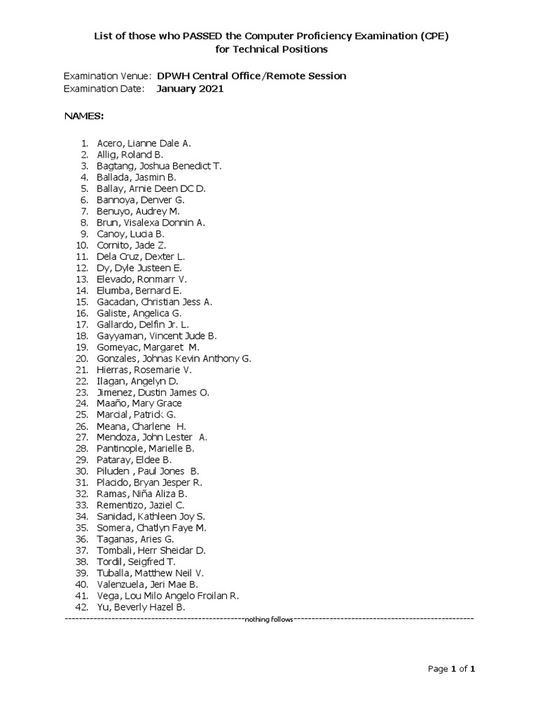 CPE For Technical Result Central Office January 2021 | PDF