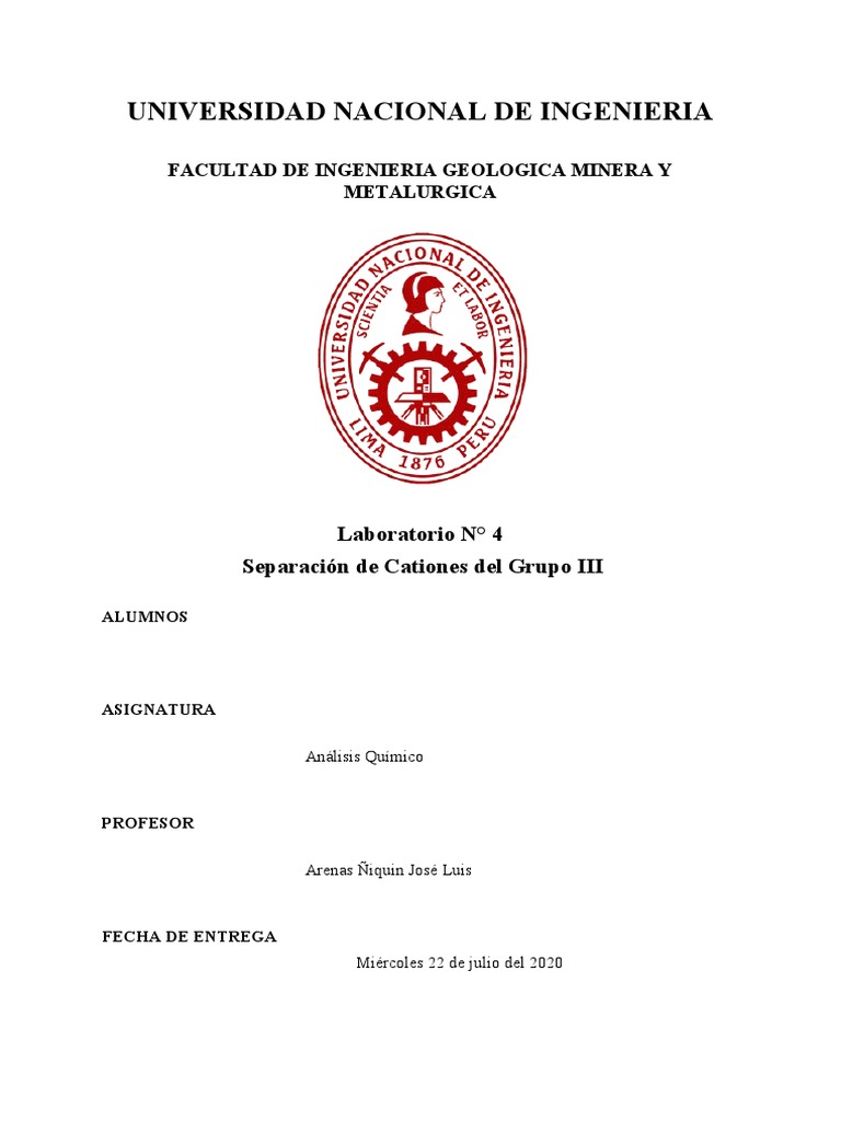 N 04 Análisis Del Grupo Iii Pdf Precipitación Química Cloruro