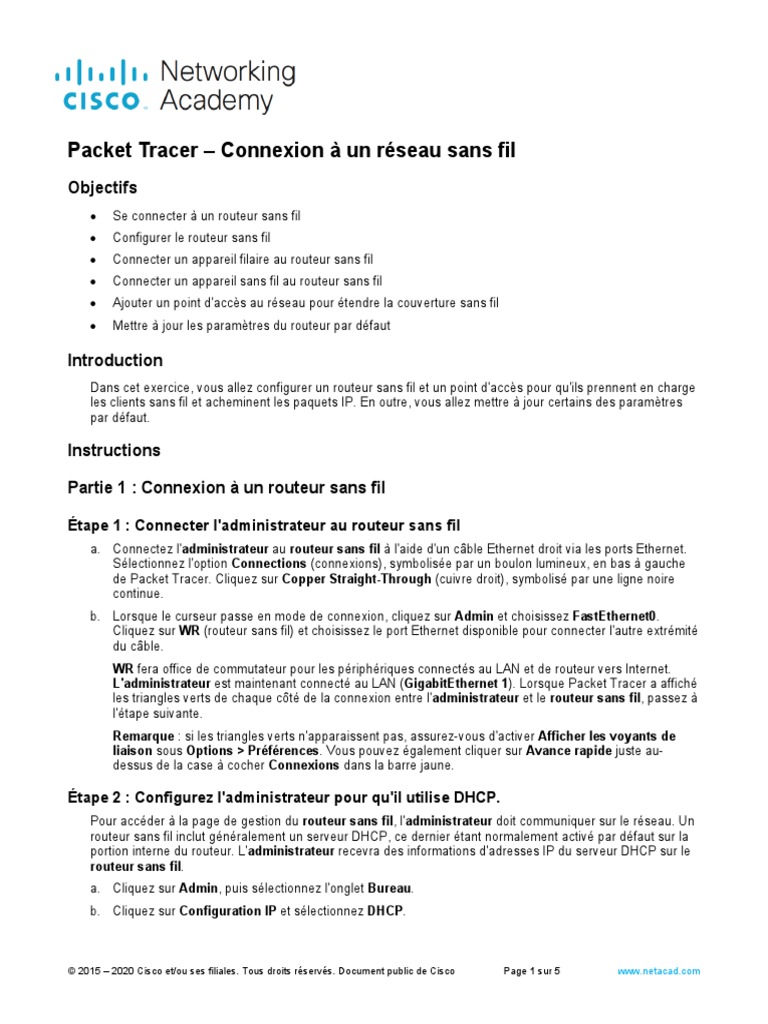Connexion à un réseau sans fil avec Packet Tracer | PDF | Adresse IP ...