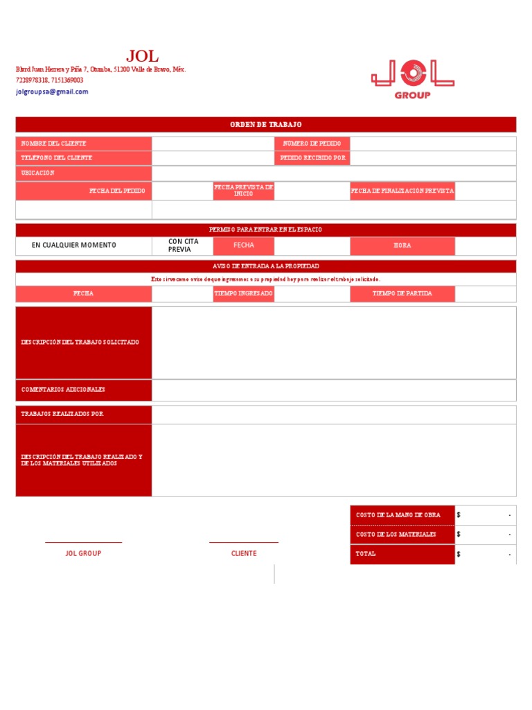 IC Repair Work Order Template ES | PDF