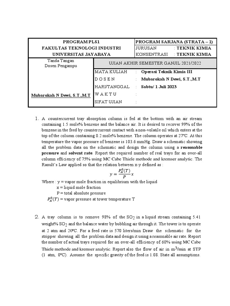 Design of Absorption and Extraction Columns | PDF | Thermodynamics ...