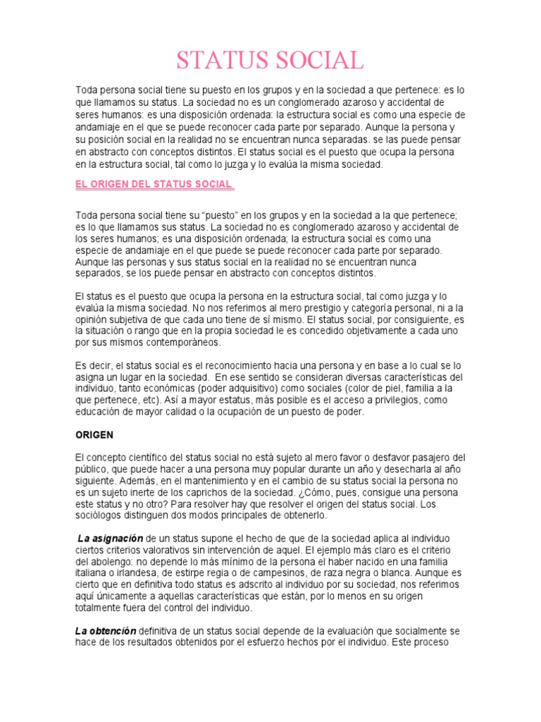 Status Social Informe | PDF | Estatus social | Estratificación social