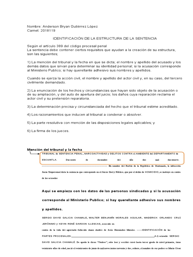 Estructura de Sentencia Penal en Guatemala | PDF | Sentencia (ley