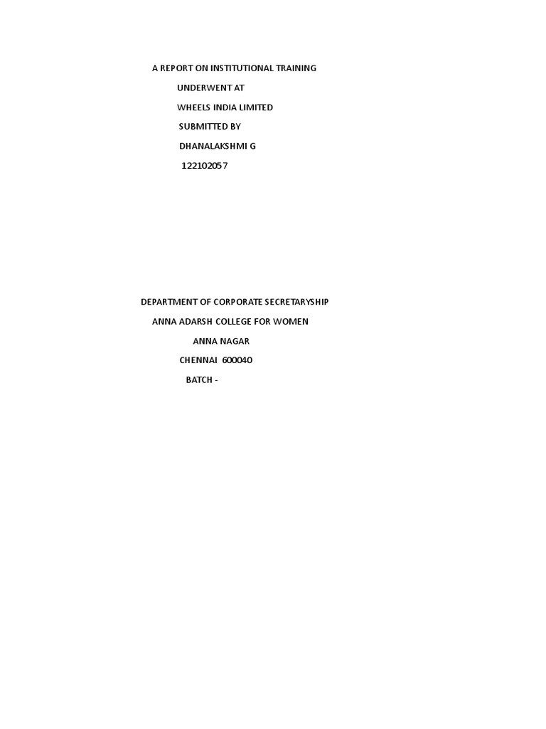 Institutional Training Report at Wheels India | PDF | Business