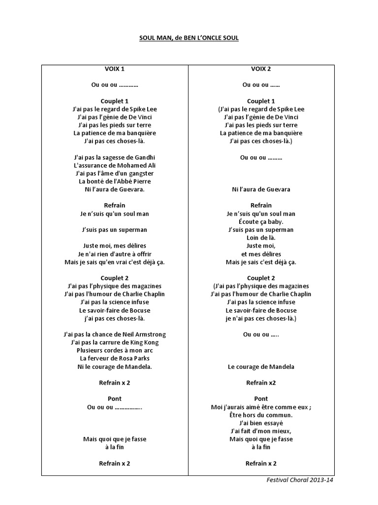 Paroles De Soul Man De Ben L Oncle Soul PDF