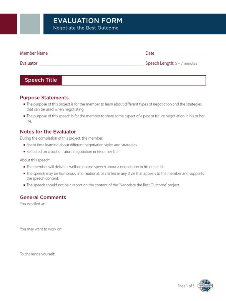 Evaluation Form Negotiate The Best PDF Negotiation Speech
