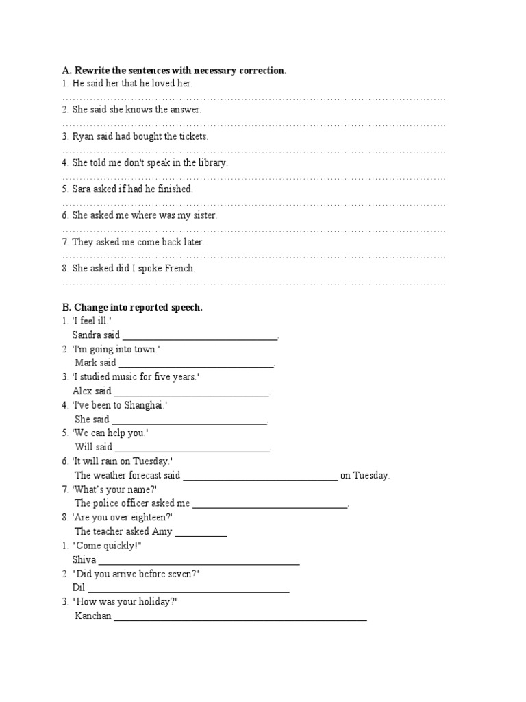Reported Speech Questions | PDF