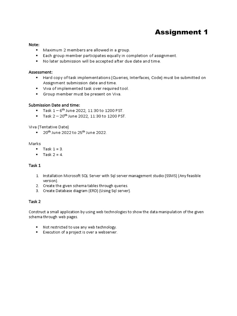 SQL Server Assignment Guidelines | PDF