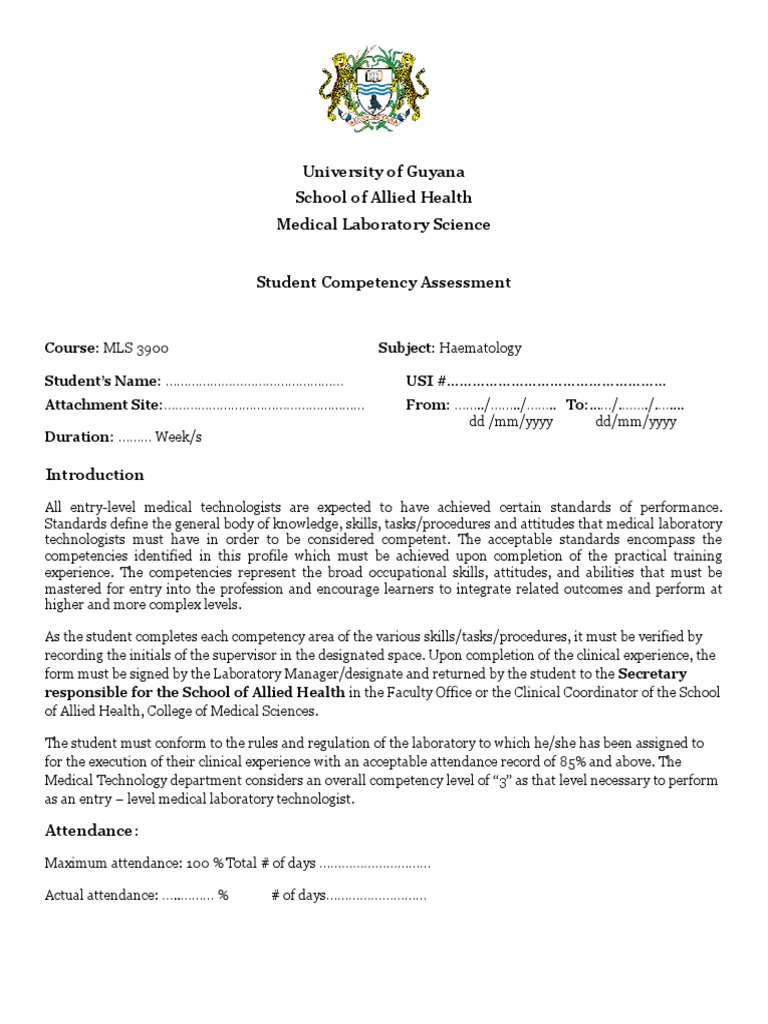 Medical Laboratory Science Competency Assessment | PDF | Health Care ...
