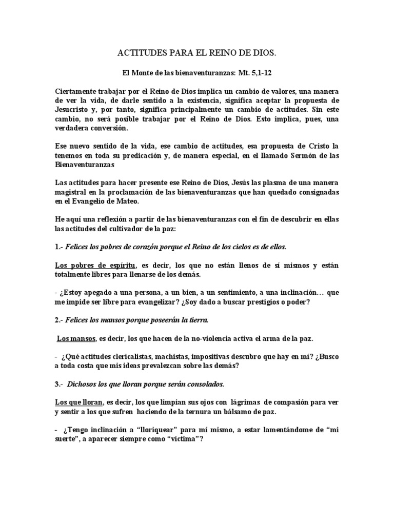 Actitudes del Reino de Dios | PDF | Bienaventuranzas | Reinado y reino ...
