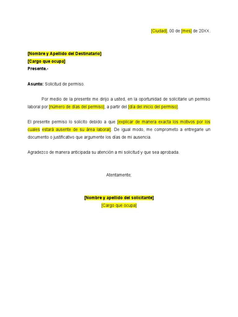Formato de Solicitud de Permiso Laboral | PDF