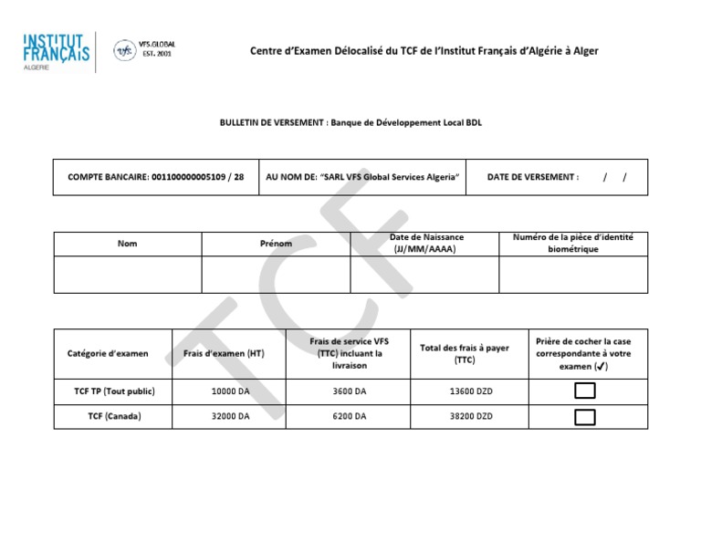 Bordereau de Paiement TCF | PDF
