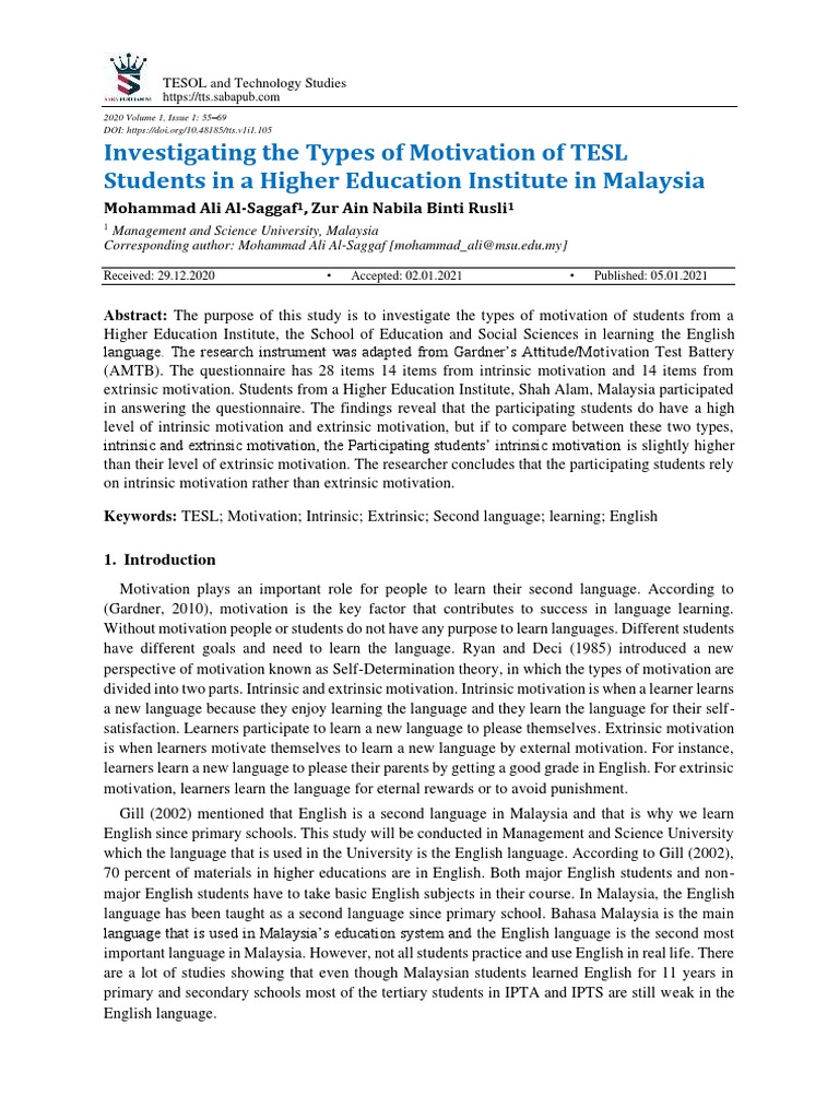 TESL Student Motivation in Malaysia | PDF | Motivation | Motivational