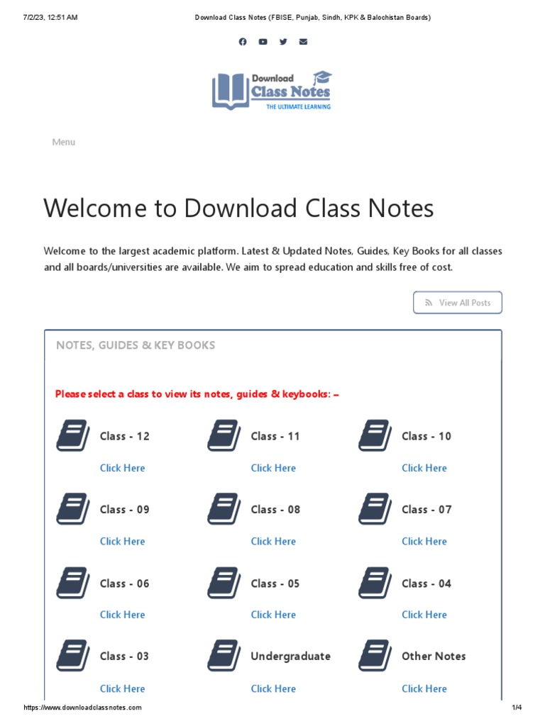 Class Notes (FBISE, Punjab, Sindh, KPK & Balochistan Boards) | PDF