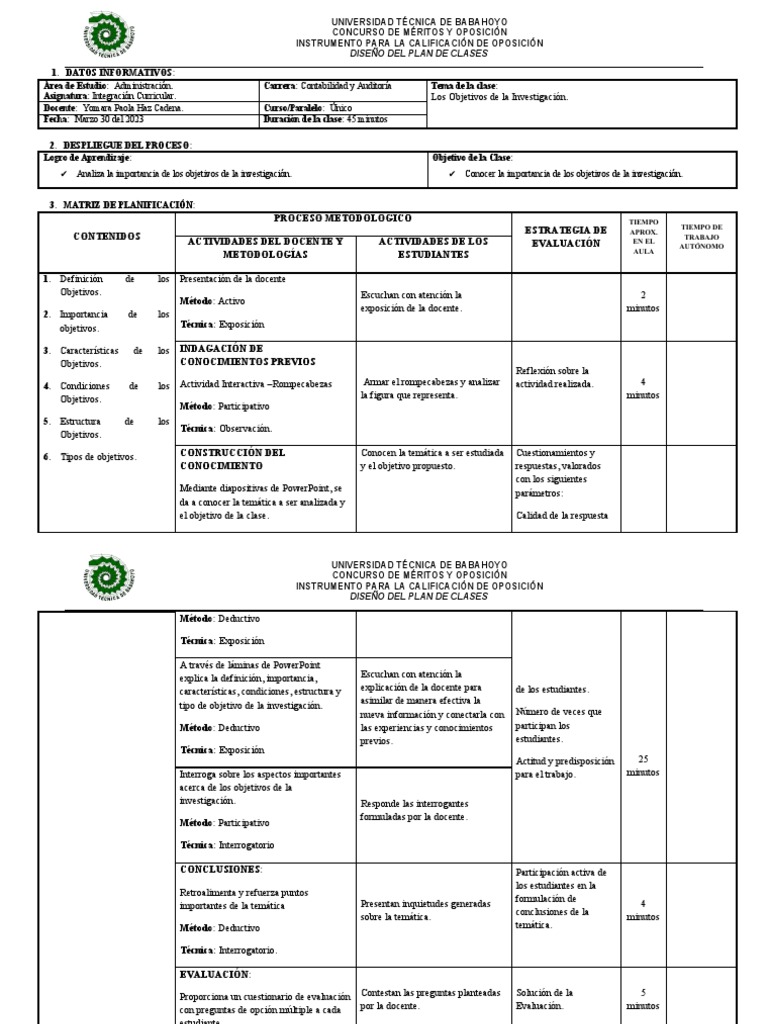7.plan de Clase Demostrativa 1 | PDF | Evaluación | Cuestionario