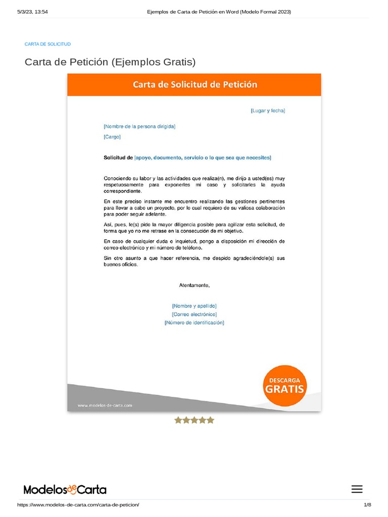 Ejemplos de Carta de Petición en Word (Modelo Formal 2023) | PDF