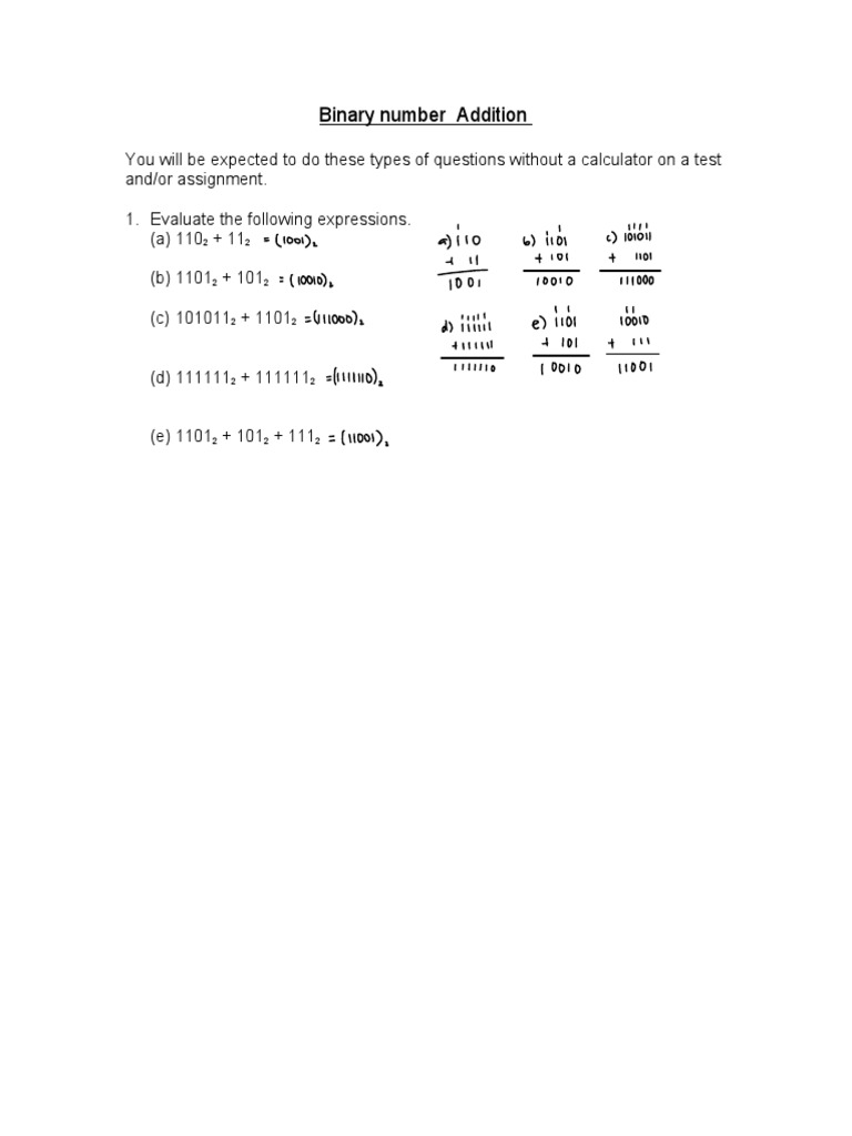 Adding Binary | PDF