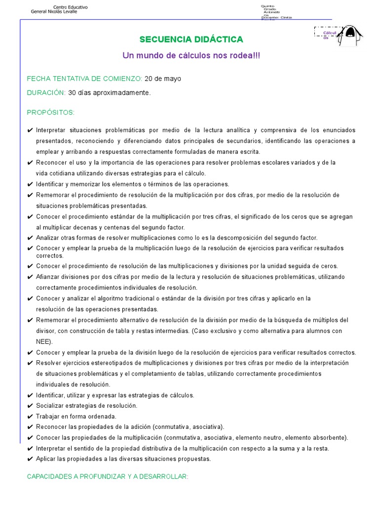 Operaciones Quinto Grado PDF División (Matemáticas) Multiplicación