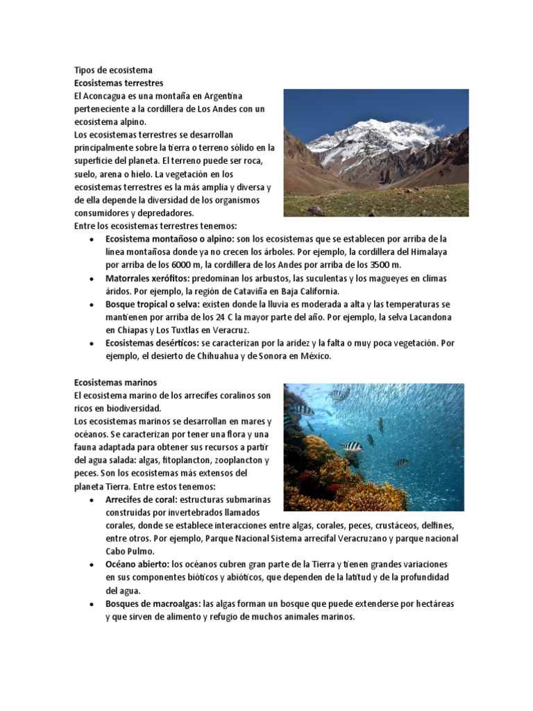 Tipos de ecosistemas terrestres y acuáticos | PDF | Ecosistema ...