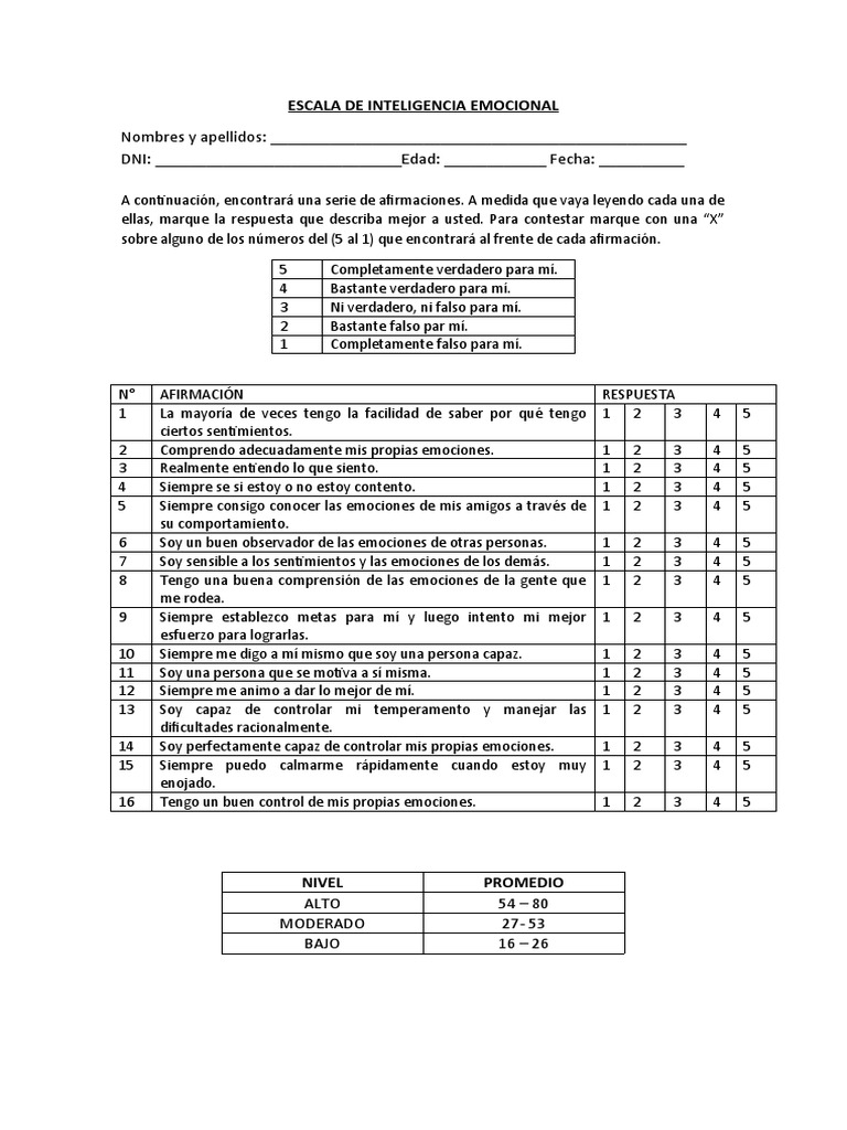 Escala de Conciencia Emocional | PDF | Las emociones | Inteligencia ...