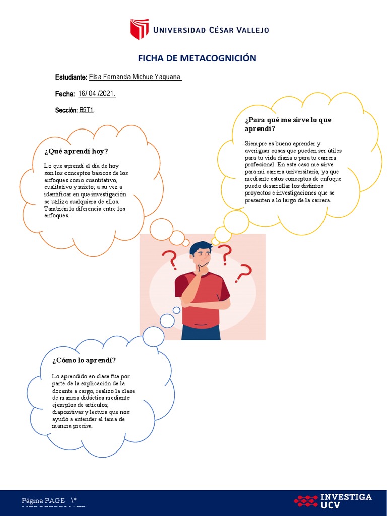 Ficha De Metacognición Fernanda Michue Yaguana Pdf
