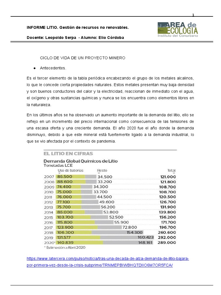 Informe sobre el Litio y su Extracción | PDF | Minería | Roca (geología)