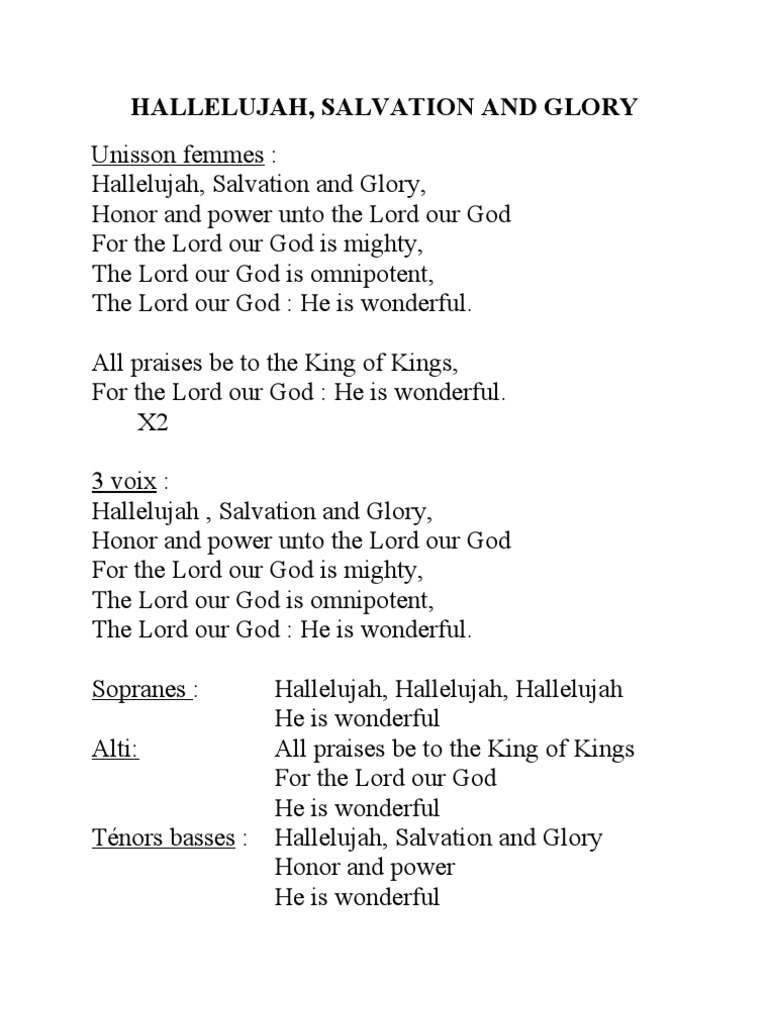 Hallelujah, Salvation and Glory | PDF | Theology | Conceptions Of God