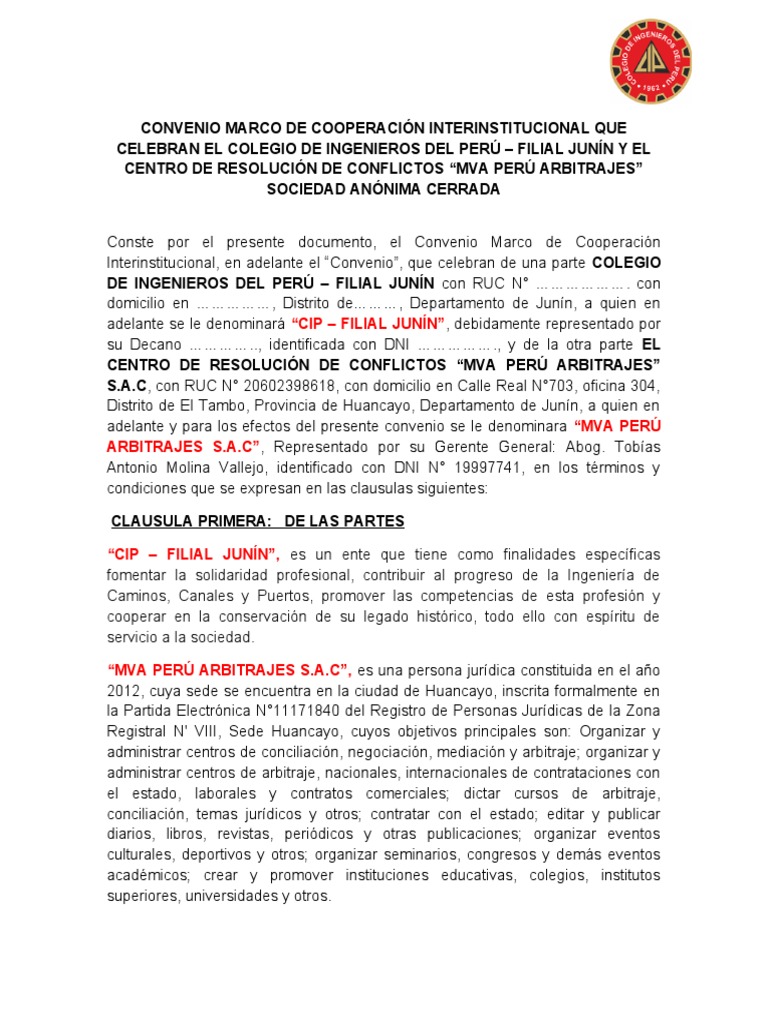 Convenio Interinstitucional Cip 1 Pdf Arbitraje Justicia