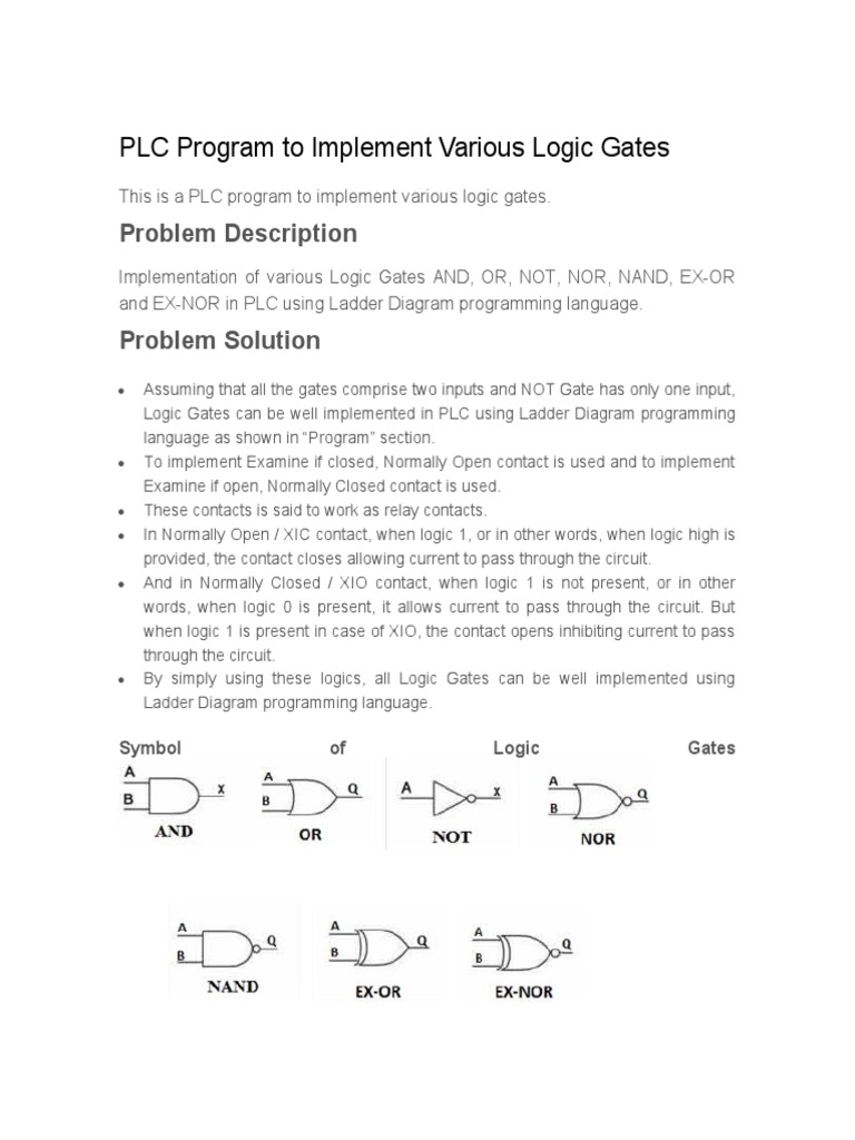 1 PLC Program To Implement Various Logic Gates | PDF | Logic Gate ...