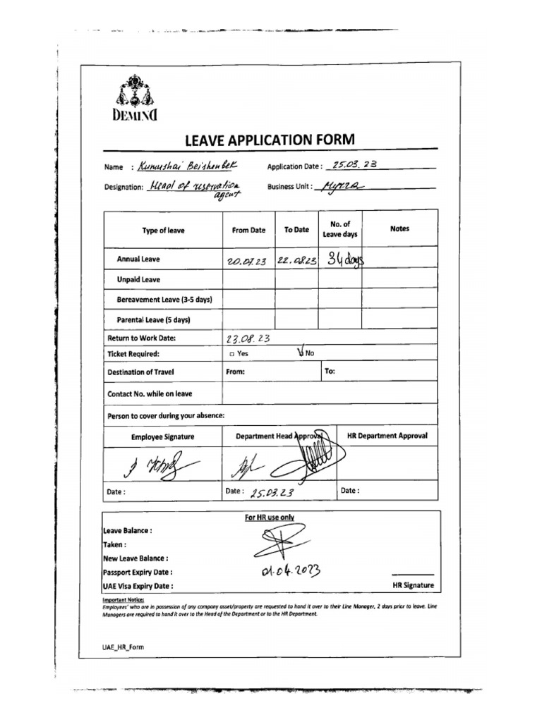 Leave Application Form | PDF