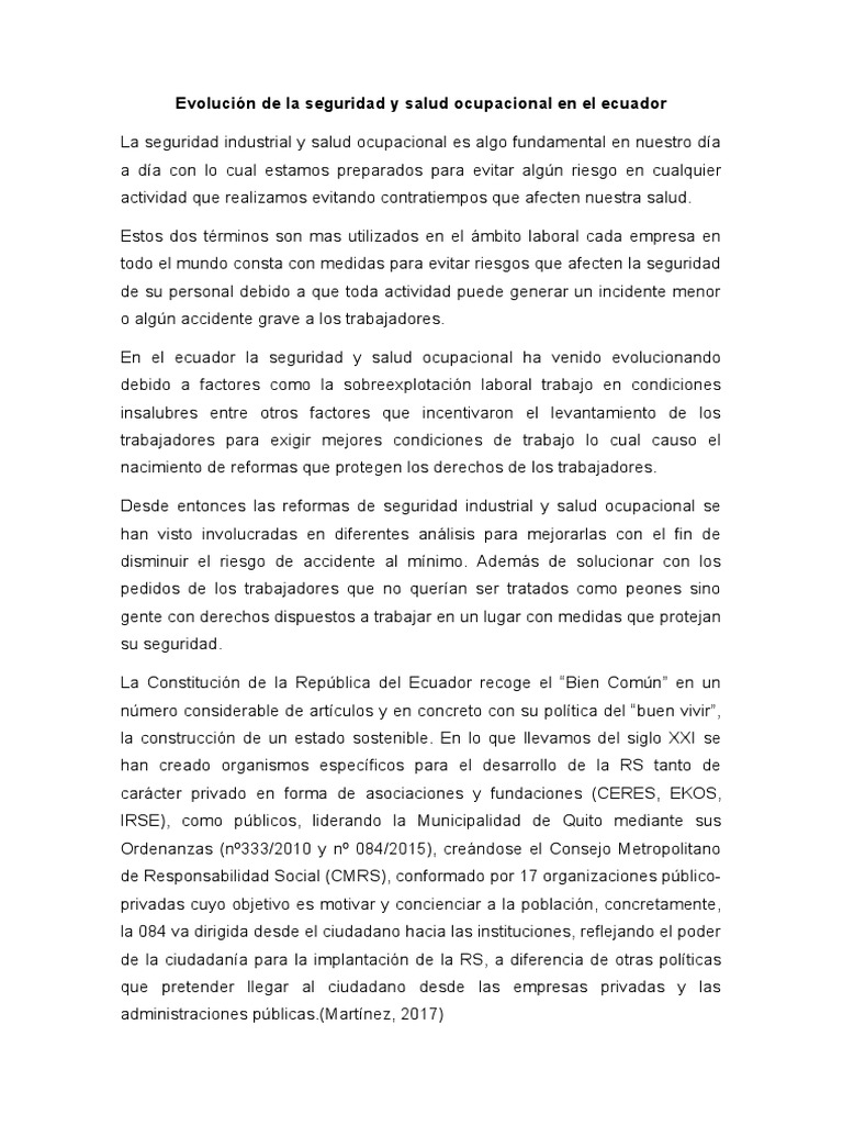 Evolución de la Salud Ocupacional en Ecuador | PDF | Seguridad y salud ...